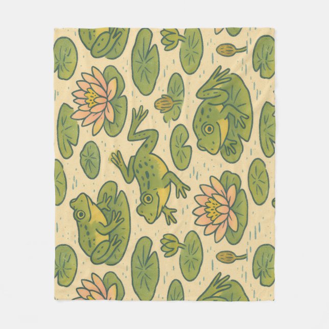 Frog och Lili dynor Waterlilies Frogs Fleecefilt (Framsidan)