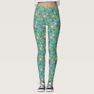 Frog och Lily Pad Mönster Yoga Byxor Leggings
