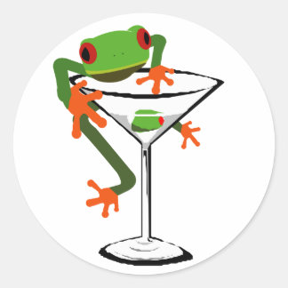 Frog och Martini Runt Klistermärke