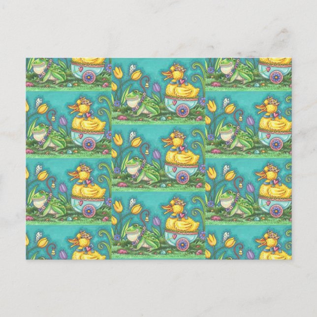 FROG OCH ROYAL DUCKLING. WHIMSICAL PÅSK POSTCARD VYKORT (Framsida)