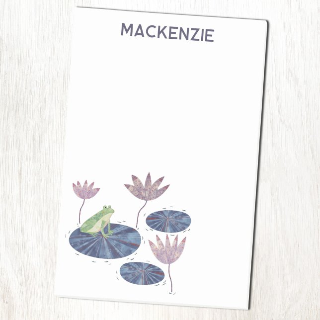 Frog on a Lily Leaf Personalized Post-it Block (Fun Frog personalized custom name Post-it sticky notes)