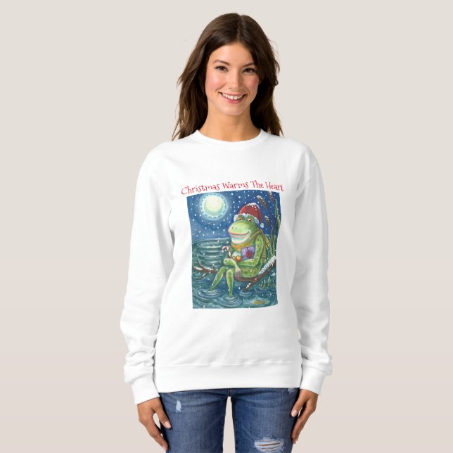 Frog on Log CHRISTMAS SWEATSHIRT T Shirt (Hel framsida)