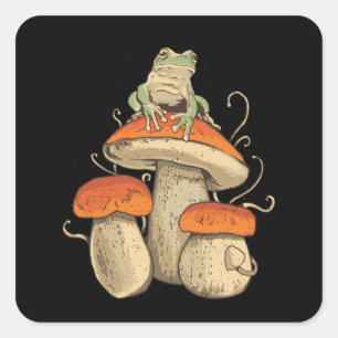 Frog on Mushroom Fyrkantigt Klistermärke