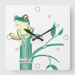 Frog på Bamboo Wall Clock Fyrkantig Klocka