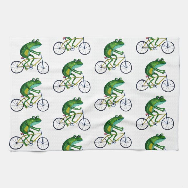Frog på cykel kökshandduk (Horisontell)