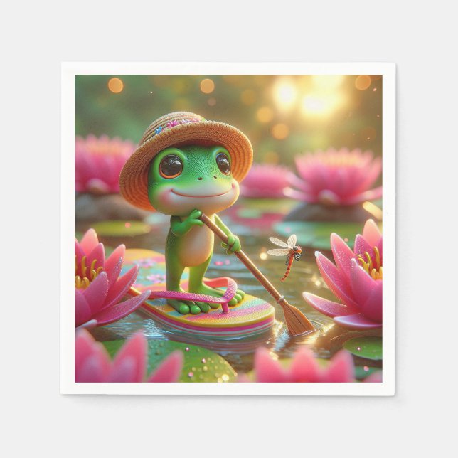 Frog på en flip-flop i en damm pappersservett (Framsidan)