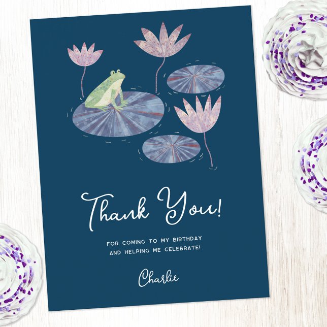 Frog på en Lily Pad Tack Vykort (Cute frog themed personalized thank you postcard)