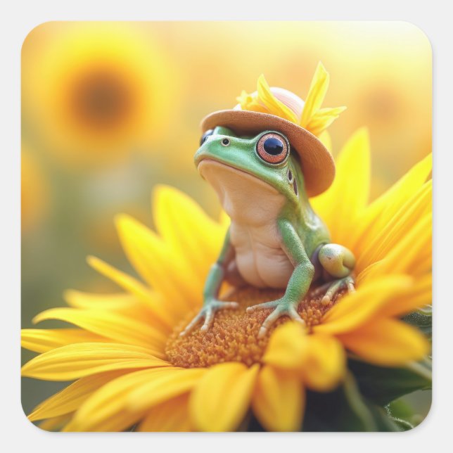 Frog på en solros fyrkantigt klistermärke (Framsida)