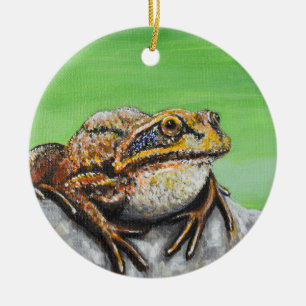 Frog på en Sten-målning Julgransprydnad Keramik