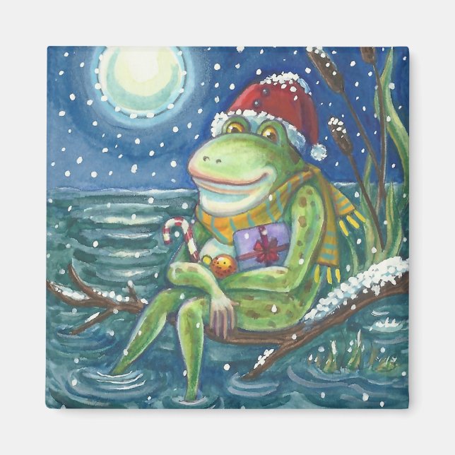 FROG PÅ ETT LOG, GOD JUL MAGNET Squ, HELGDAG (Framsidan)