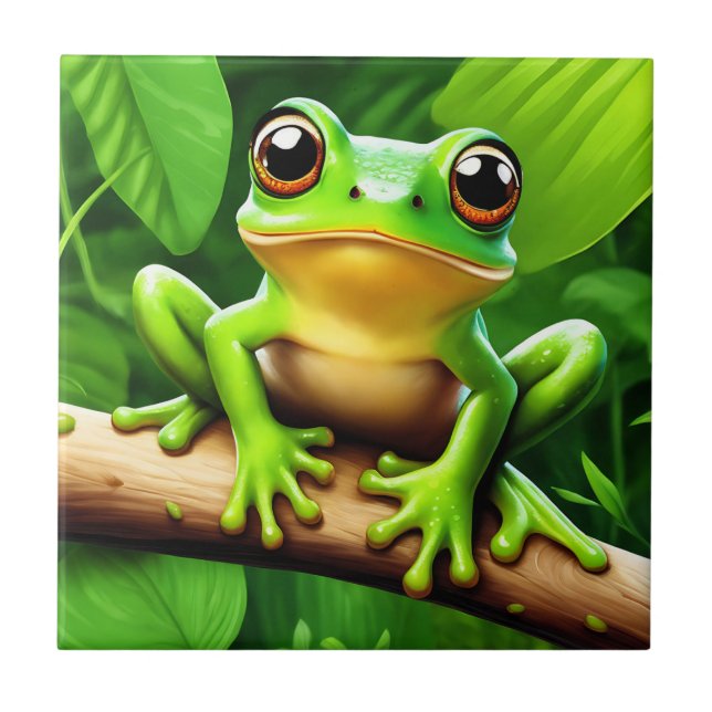 Frog på gren naturart Art Kakelplatta (Framsidan)