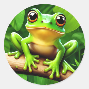 Frog på gren naturart Art Runt Klistermärke