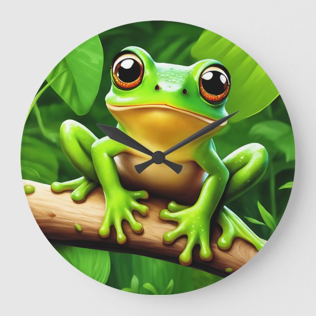 Frog på gren naturart Art Stor Klocka (Framsida)