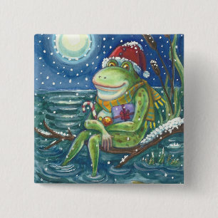 FROG PÅ KNAPPEN HELGDAG FÖR LOG CHRISTMAS KNAPP