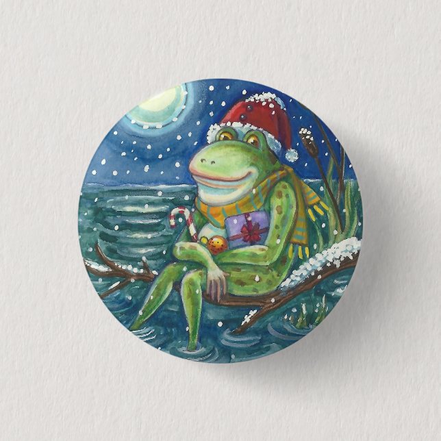 FROG PÅ KNAPPEN LOG CHRISTMAS HELGDAG KNAPP (Framsida)