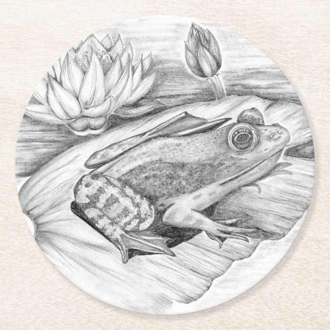 Frog på Lily Pad Underlägg Papper Rund (Framsidan)