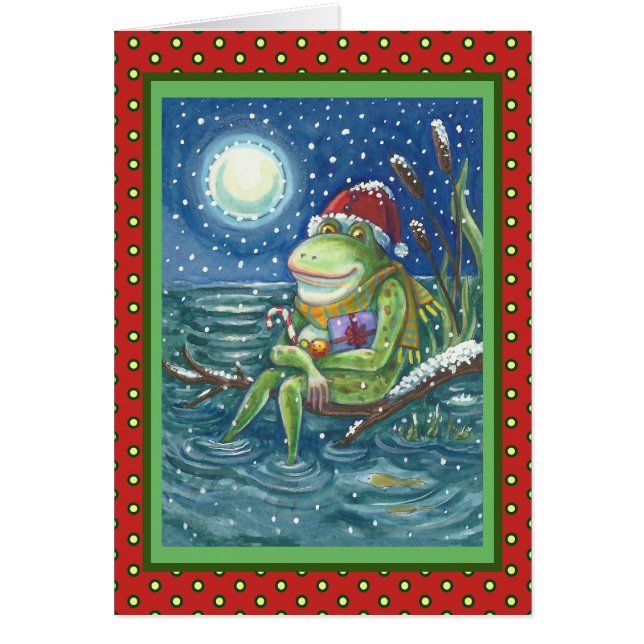 FROG PÅ LOG, BARN CHRISTMAS GREETING CARD Blank OBS Kort (Framsidan)