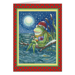 FROG PÅ LOG BARN CHRISTMAS GREETING CARD Blank OBS Kort