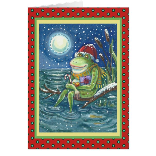 FROG PÅ LOG BARN CHRISTMAS GREETING CARD Blank OBS Kort (Framsidan)
