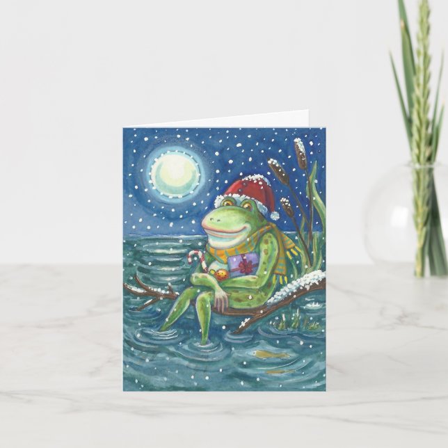 FROG PÅ LOG CHRISTMAS GREETING CARD Verse Helgkort (Framsida)