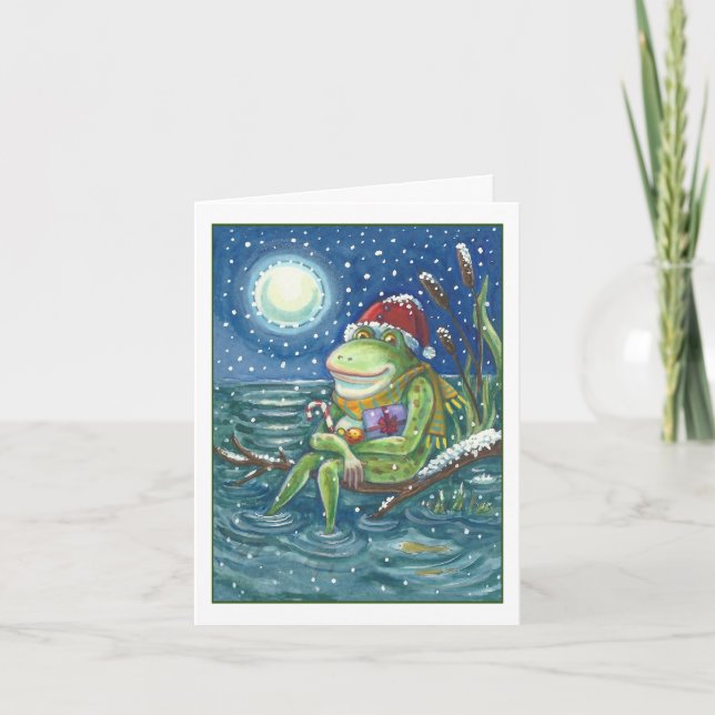 FROG PÅ LOG HELGDAG CHRISTMAS GREETING CARD Blank Helgkort (Framsida)