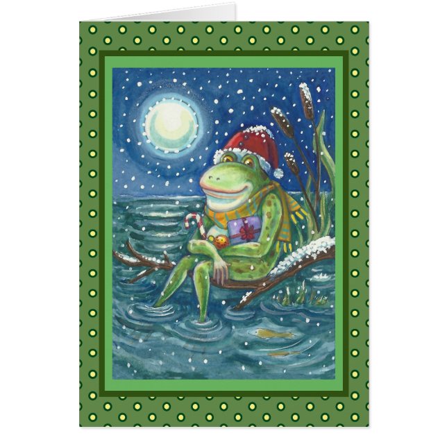 FROG PÅ LOG HELGDAG CHRISTMAS GREETING CARD Blank OBS Kort (Framsidan)