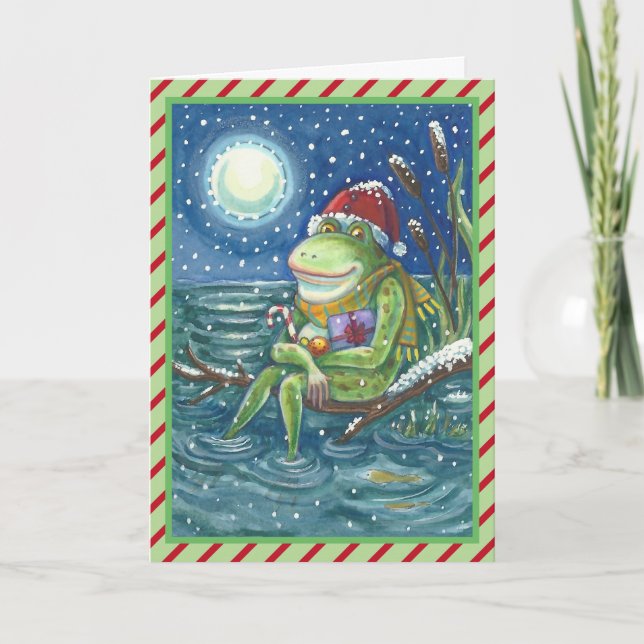 FROG PÅ LOG ROLIGT CHRISTMAS GREETING CARD Verse Helgkort (Framsida)