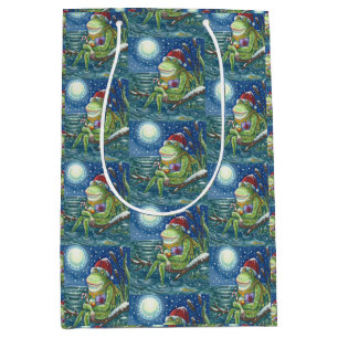 FROG PÅ LOG SANTA, CHRISTMAS MEDIUM GIFT BAG