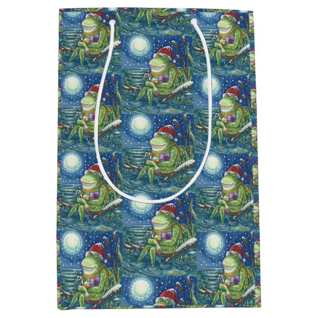 FROG PÅ LOG SANTA, CHRISTMAS MEDIUM GIFT BAG (Framsidan)