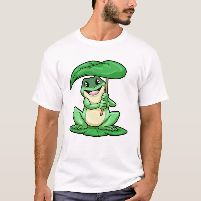 Frog på Löv med Parbrella T Shirt (Framsida)