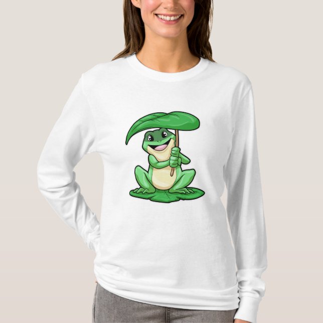 Frog på Löv med Parbrella T Shirt (Framsida)