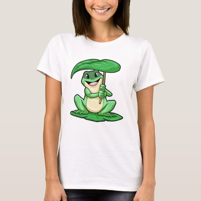 Frog på Löv med Parbrella T Shirt (Framsida)