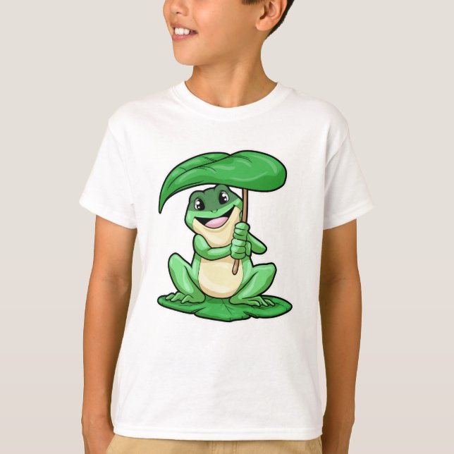 Frog på Löv med Parbrella T Shirt (Framsida)