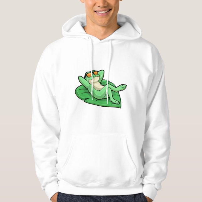Frog på Löv med solglasögon Hoodie (Framsida)