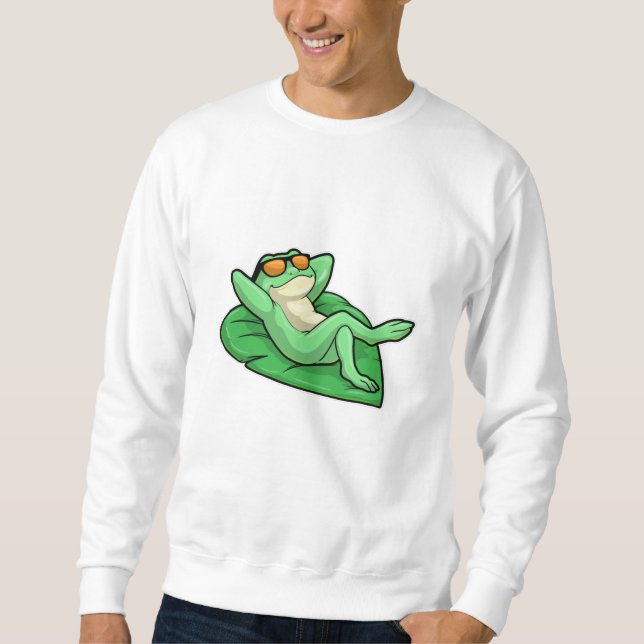 Frog på Löv med solglasögon Lång Ärmad Tröja (Framsida)