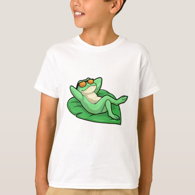 Frog på Löv med solglasögon T Shirt (Framsida)