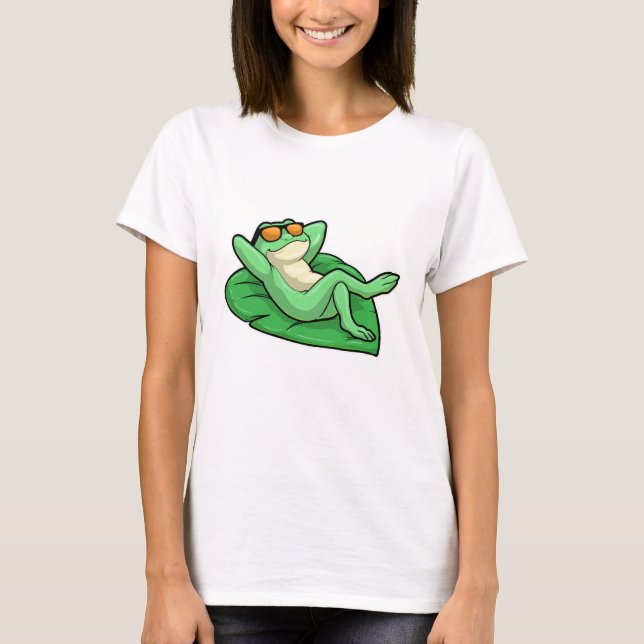 Frog på Löv med solglasögon T Shirt (Framsida)