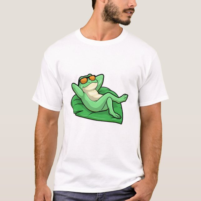 Frog på Löv med solglasögon T Shirt (Framsida)