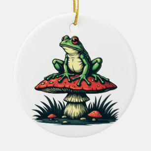 Frog på Mushroom Cottagecore Forest Magic Fungi Julgransprydnad Keramik