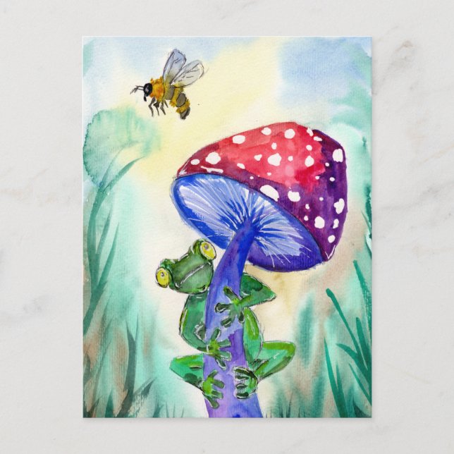 Frog på Mushroom vill ha Bee Vykort (Framsida)