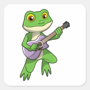 Frog på Music med Guitar Fyrkantigt Klistermärke