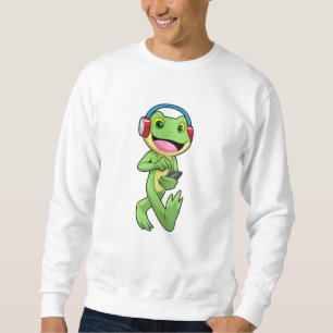 Frog på Music med hörlurar Lång Ärmad Tröja
