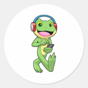 Frog på Music med hörlurar Runt Klistermärke