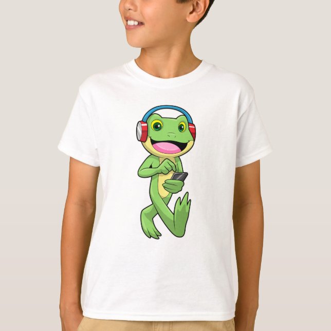 Frog på Music med hörlurar T Shirt (Framsida)