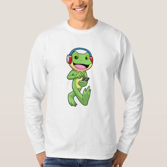 Frog på Music med hörlurar T Shirt (Framsida)