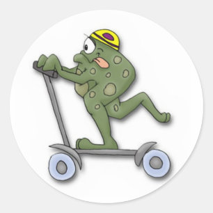 Frog på Scooter Runt Klistermärke