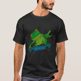Frog på Skateboard-slimmad grafik T Shirt