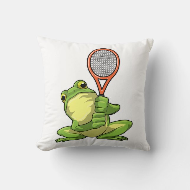Frog på Tennis med tennis racket Kudde (Framsida)