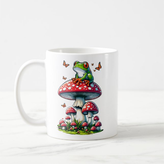 Frog på Toadstool - Förändrad skogskena Kaffemugg (Vänster)