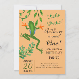 Frog Party 1:a födelsedag Vänder en Orange Inbjudningar